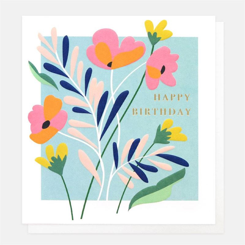 Blue Floral Happy Birthday Card