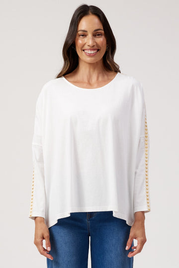 Haven White & Gold Heart Elba Heart Long Sleeve Tee