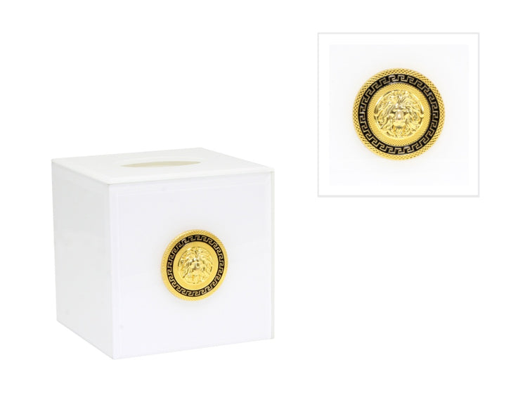 15cm White Leo Square Tissue Box