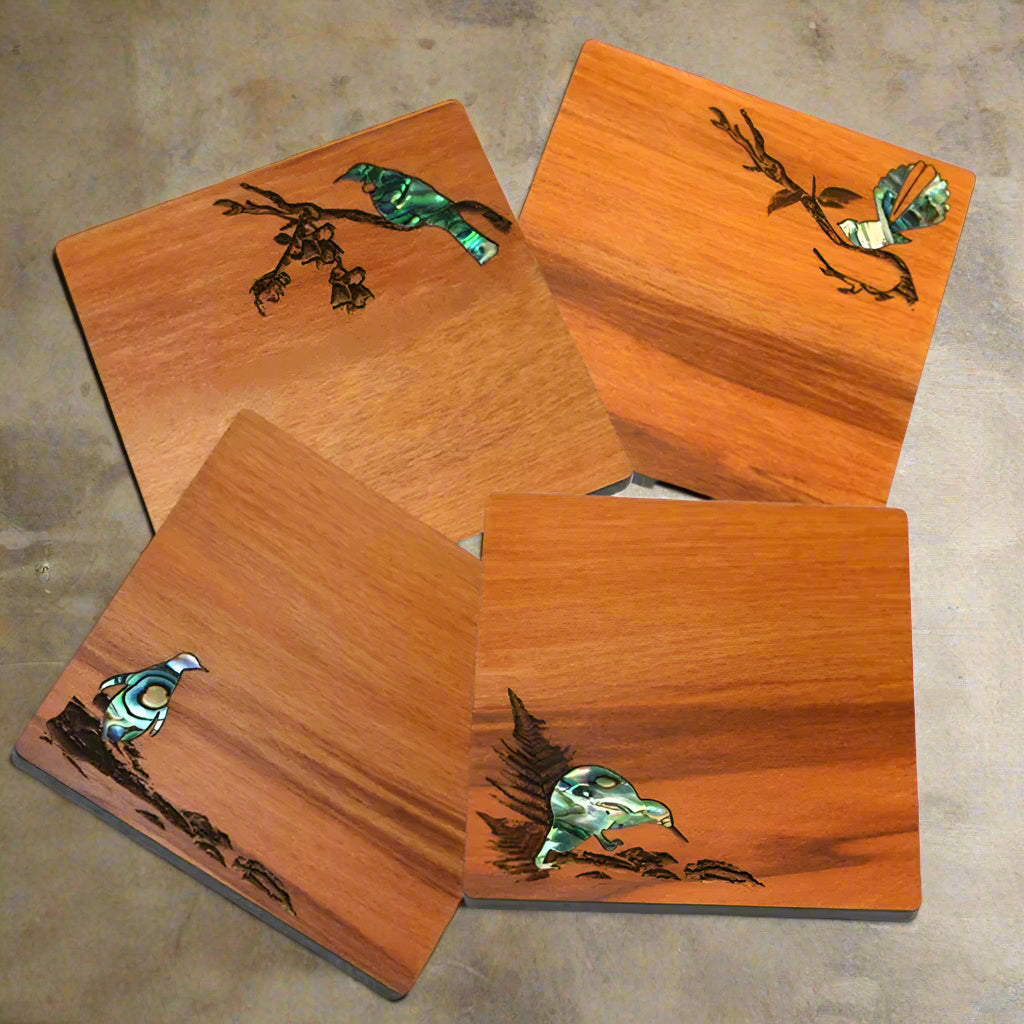 4 SET RIMU PAUA COASTERS