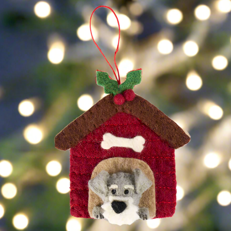 Felt doghouse ornament with a koala design on a white background