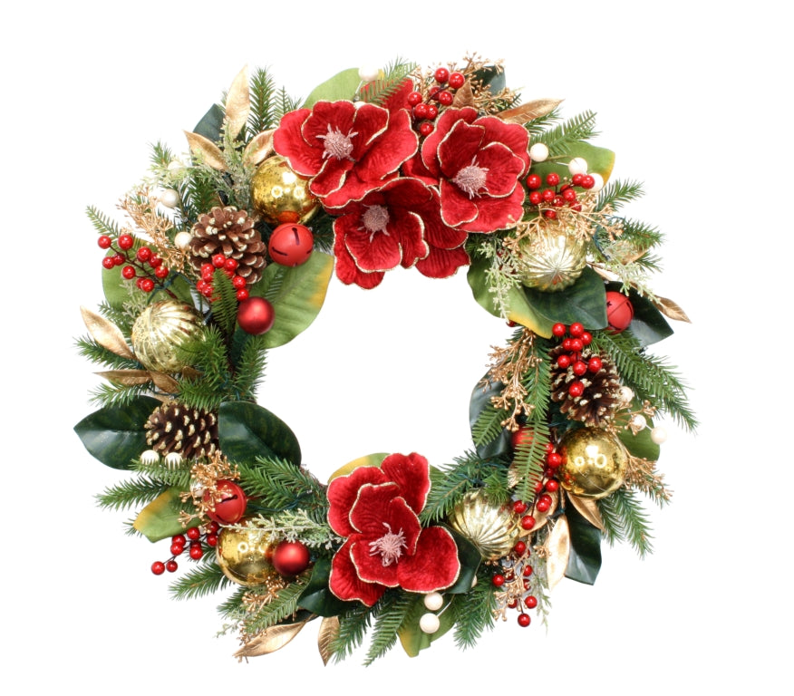 66cm Crimson Magnolia Christmas Wreath