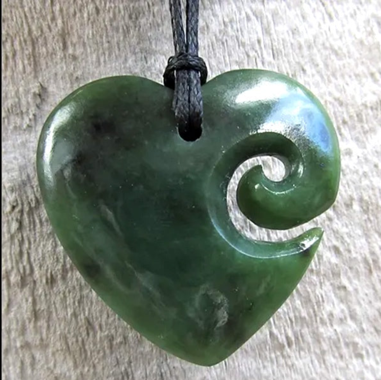 30cm Greenstone Heart Koru Necklace