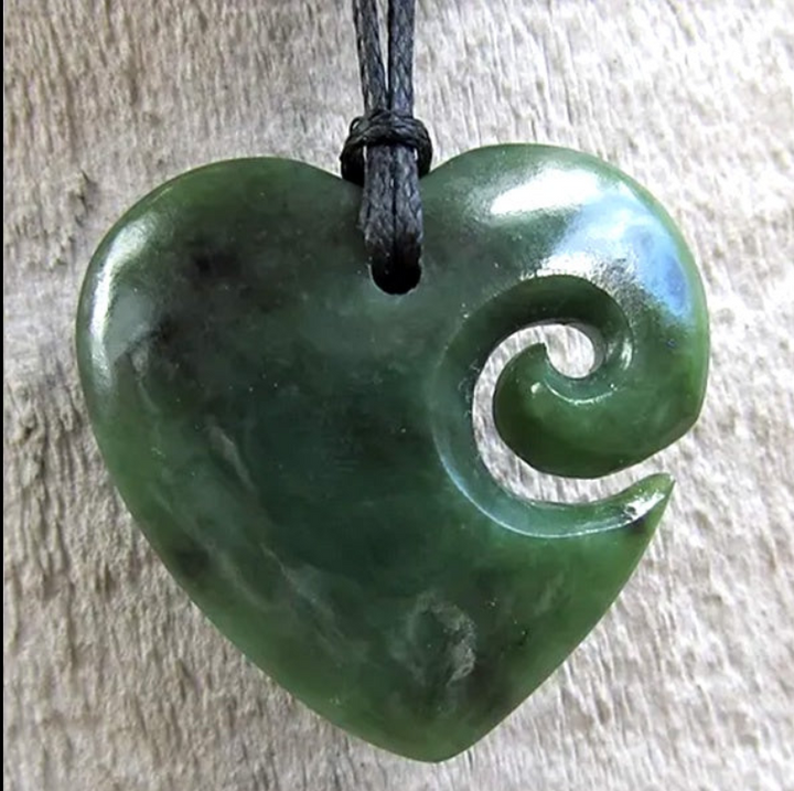 30cm Greenstone Heart Koru Necklace