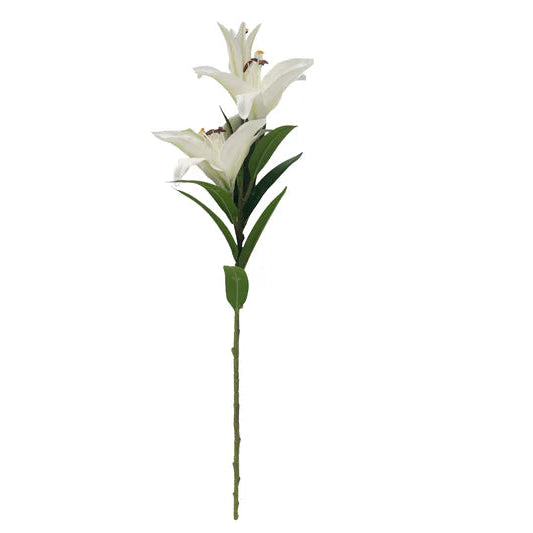 Artificial flower stem with white flowers on a white background