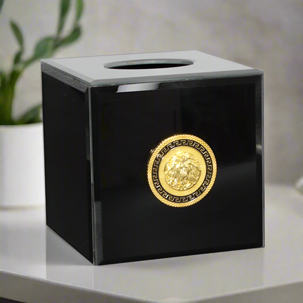 15cm Black Leo Square Tissue Box Cover