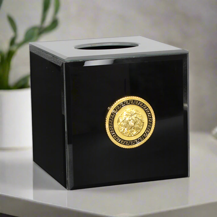 15cm Black Leo Square Tissue Box Cover