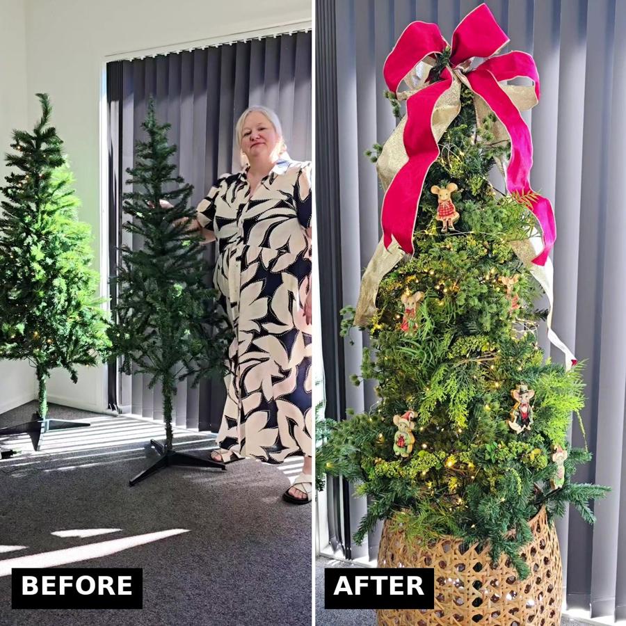 Before and after: a $12 Kmart Christmas tree styled to look luxe