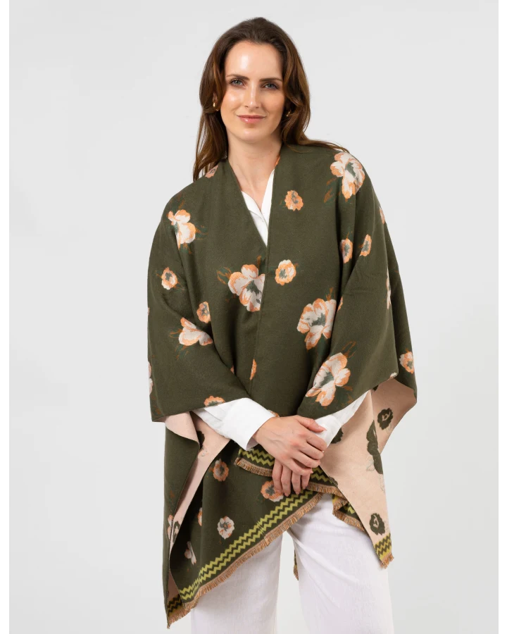 Stella + Gemma Olive Green Floral Cape