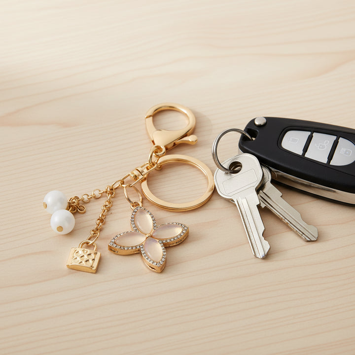 Stella + Gemma Gold Flower Heart Locket Keychain