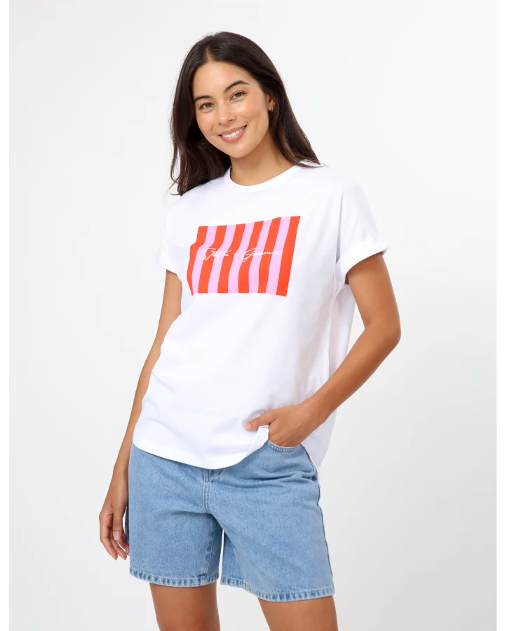 Stella + Gemma Candy Stripes Pink & Red Soho Cuff Tee