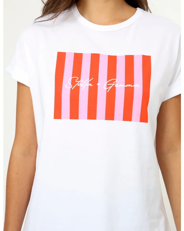 Stella + Gemma Candy Stripes Pink & Red Soho Cuff Tee