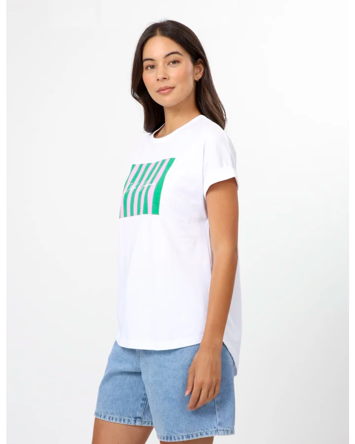 Stella + Gemma Picnic Stripes Pink & Green Soho Cuff Tee