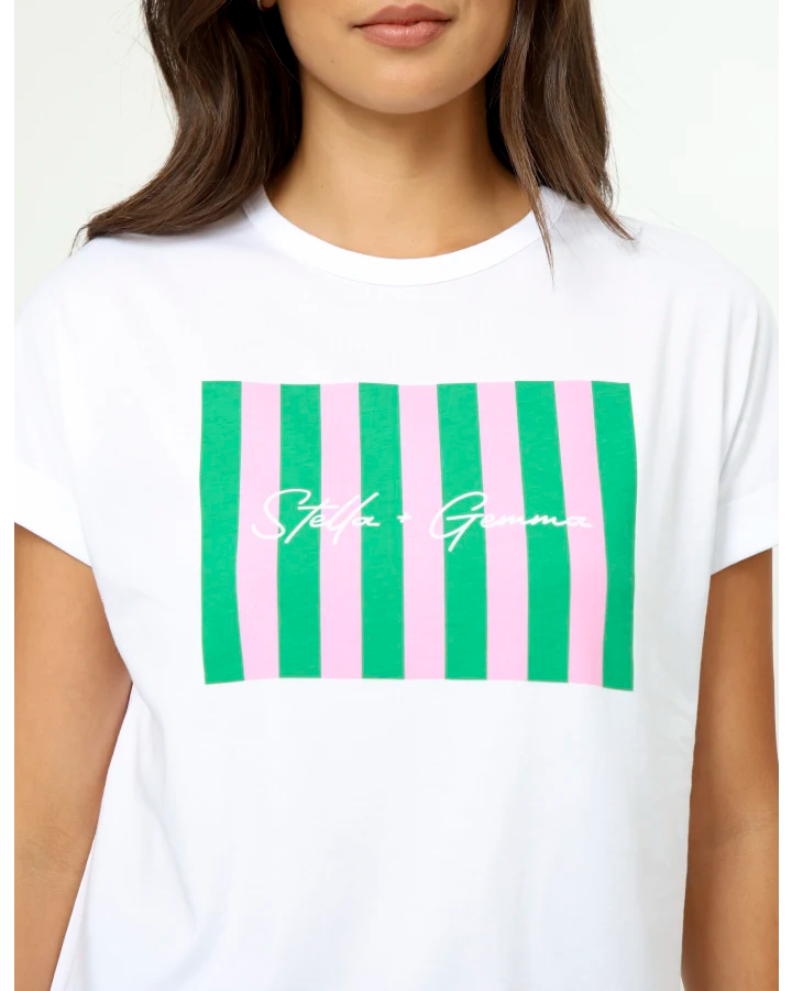 Stella + Gemma Picnic Stripes Pink & Green Soho Cuff Tee