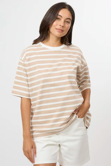 Stella + Gemma Beige & White Stripe Porter Tee
