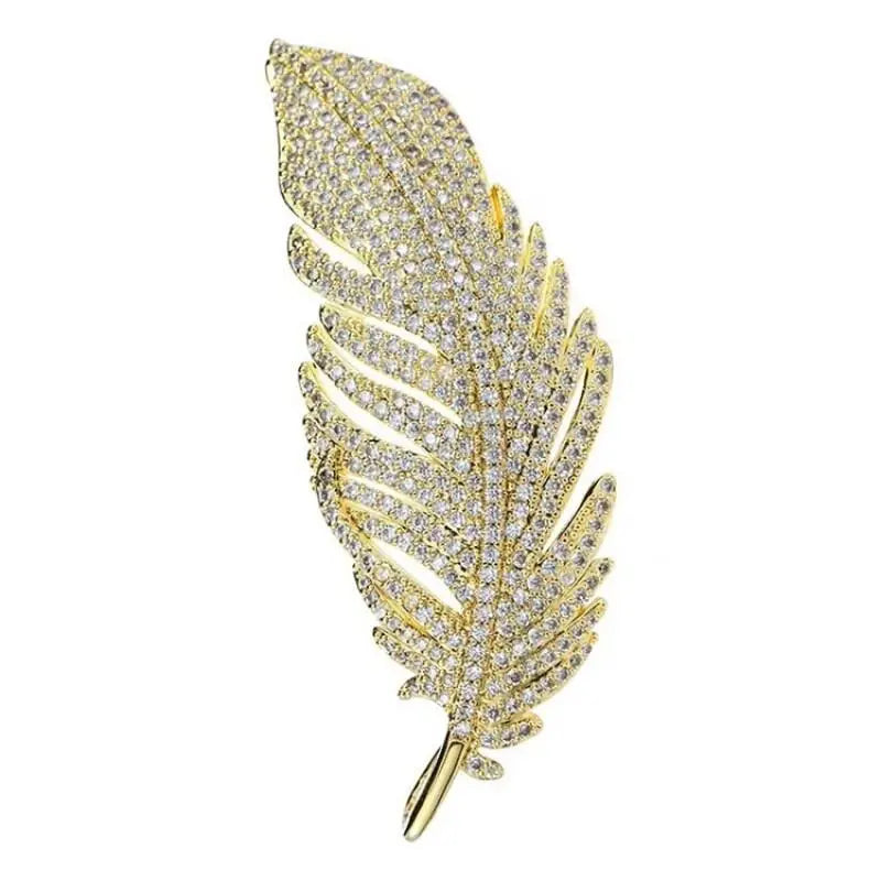 RHINESTONE FEATHER BROOCH