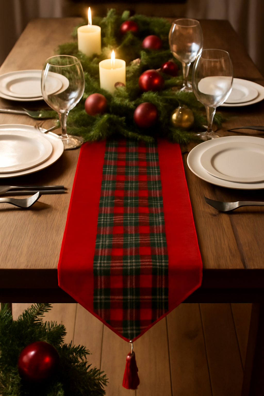 180cm Red Tartan Tabel Runner