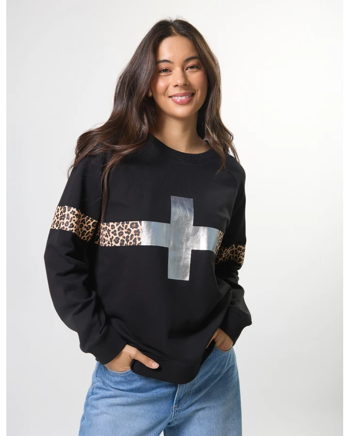 Stella + Gemma Silver Cross Leopard Sweatshirt