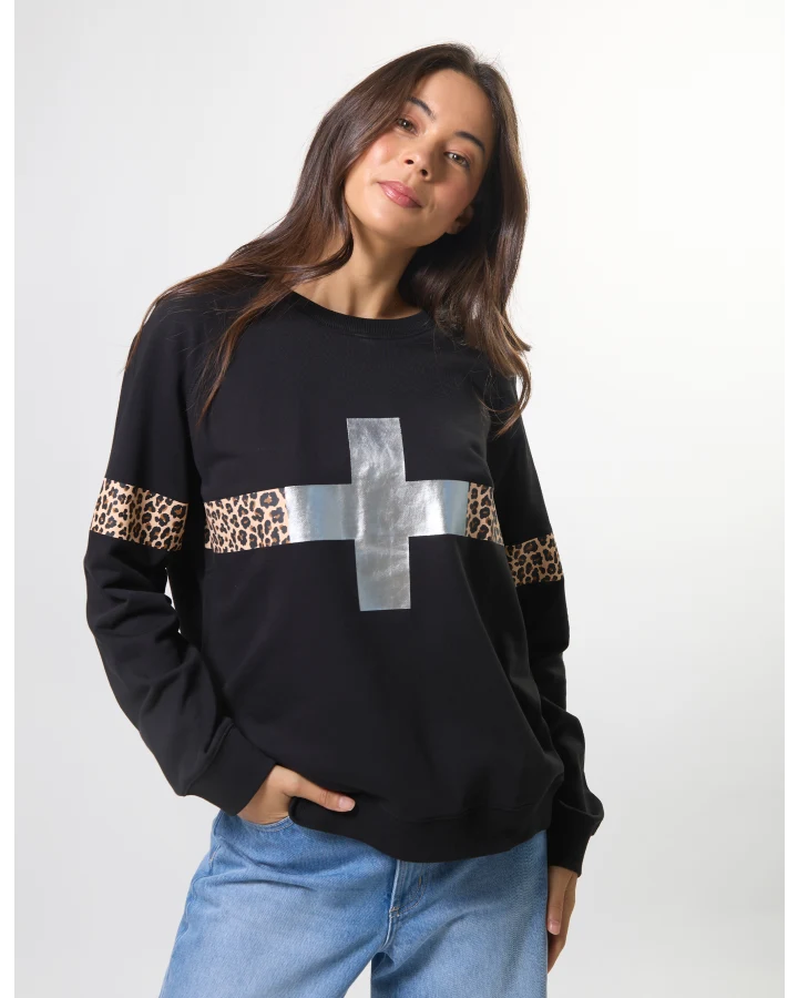 Stella + Gemma Silver Cross Leopard Sweatshirt