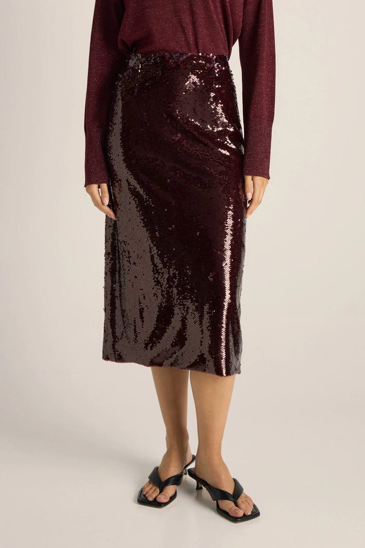 Fate & Becker Burgundy Sequin Pencil Skirt