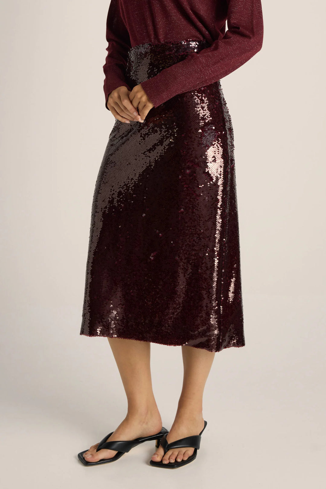 Fate & Becker Burgundy Sequin Pencil Skirt