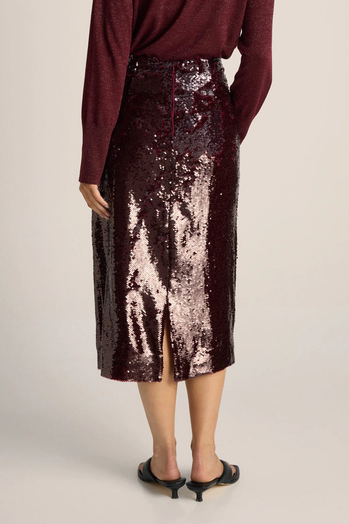Fate & Becker Burgundy Sequin Pencil Skirt