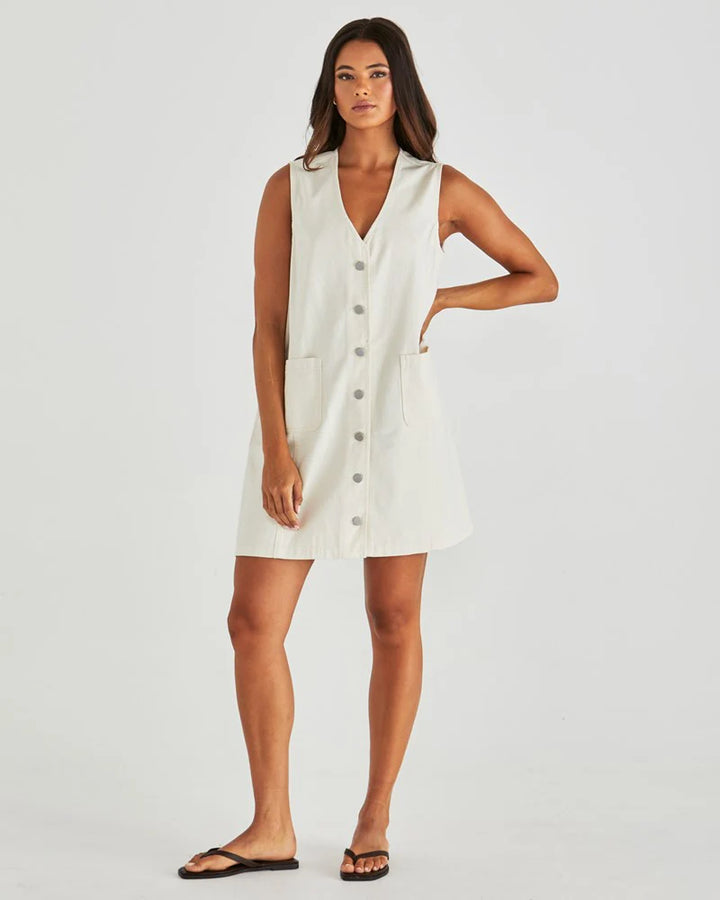 Sass Sabine White Denim  Dress
