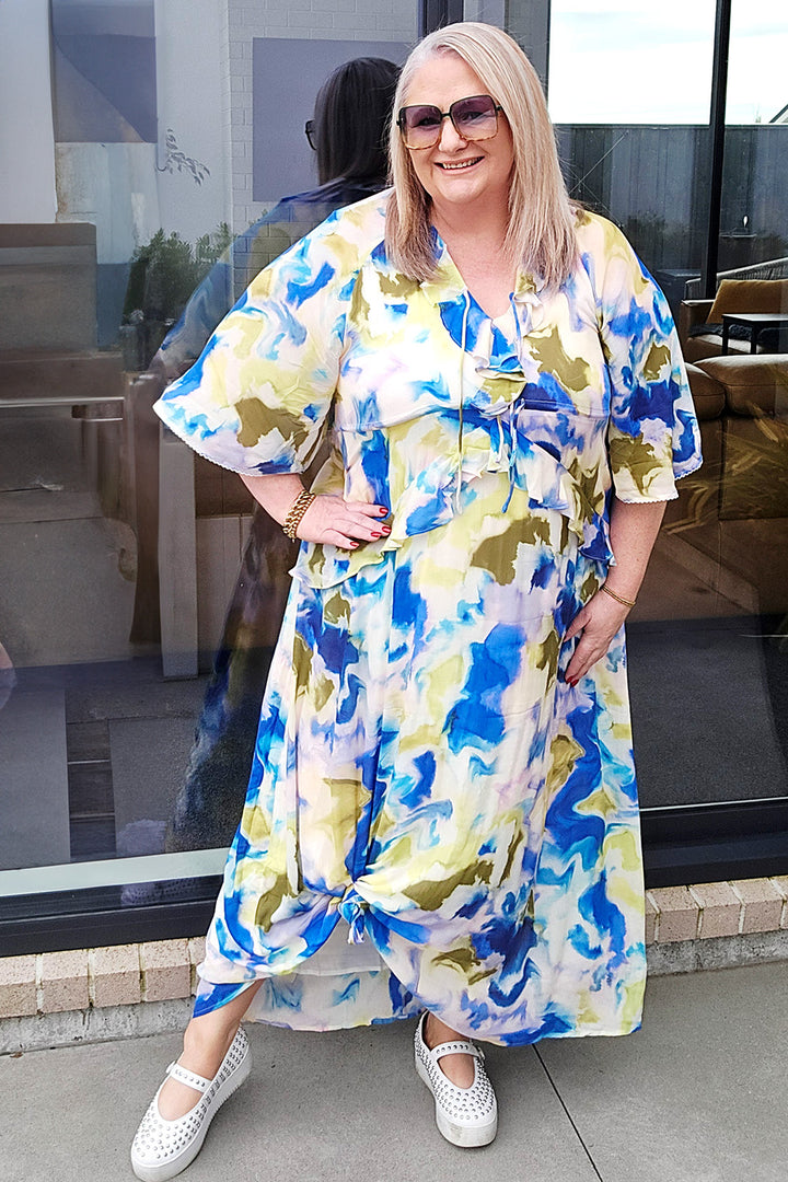 Isle of Mine Watercolour Frida Frill Maxi Dress