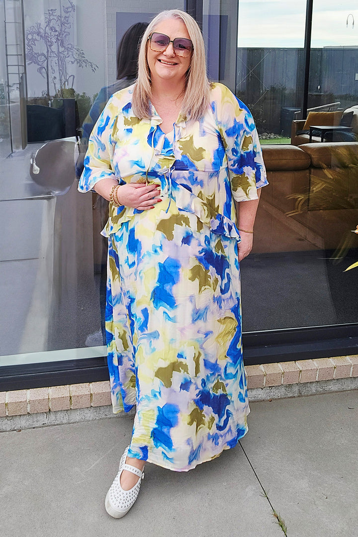 Isle of Mine Watercolour Frida Frill Maxi Dress