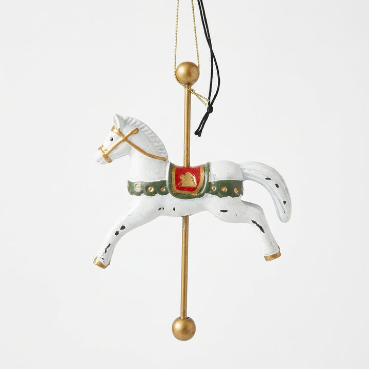 French Country White Carousel Horse Christmas Ornament