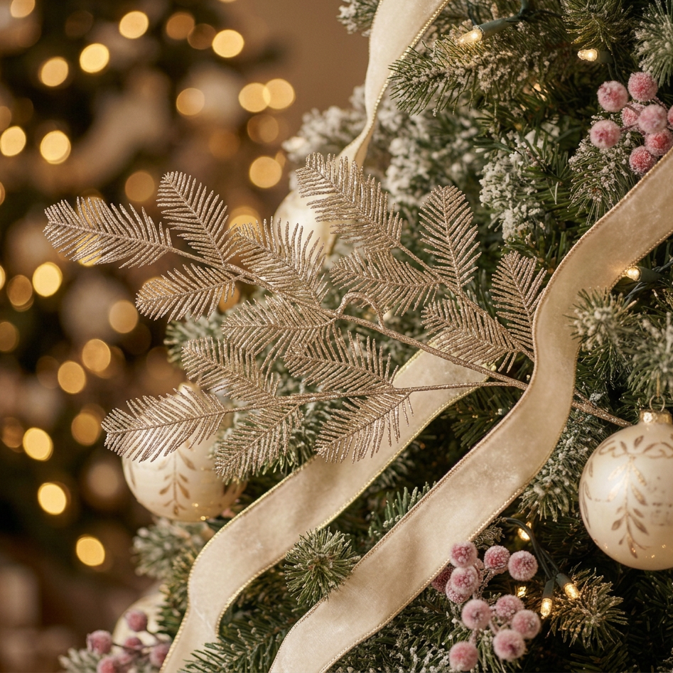 Gold Glitter Leaf Christmas Spray, 74cm - RAPT ONLINE