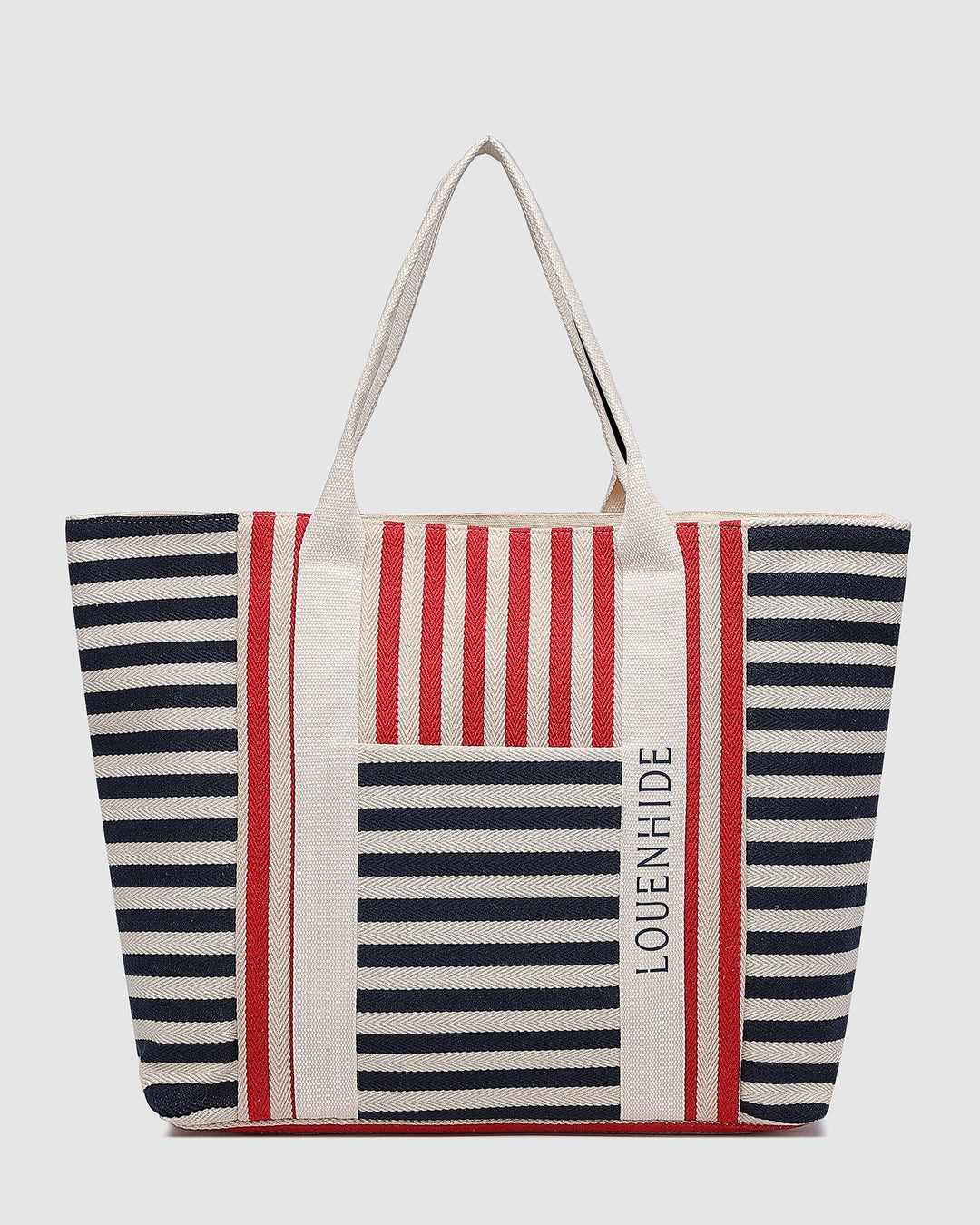 NAVY RED STRIPE BEACH BAG