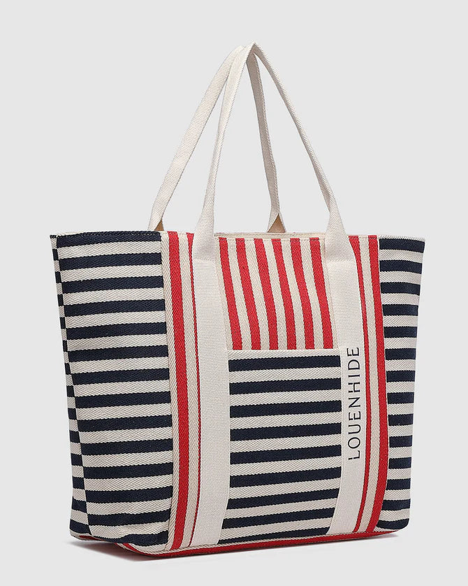 NAVY RED STRIPE BEACH BAG