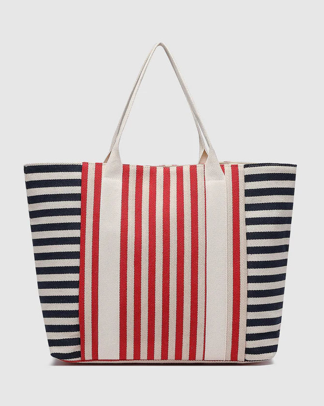 NAVY RED STRIPE BEACH BAG