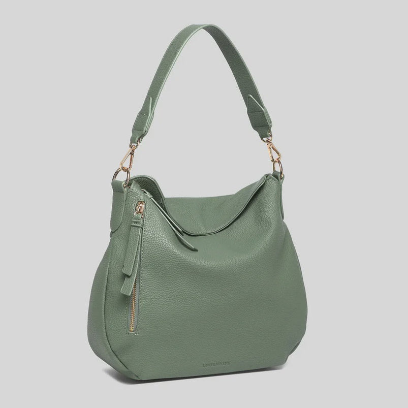 Green handbag on a light gray background