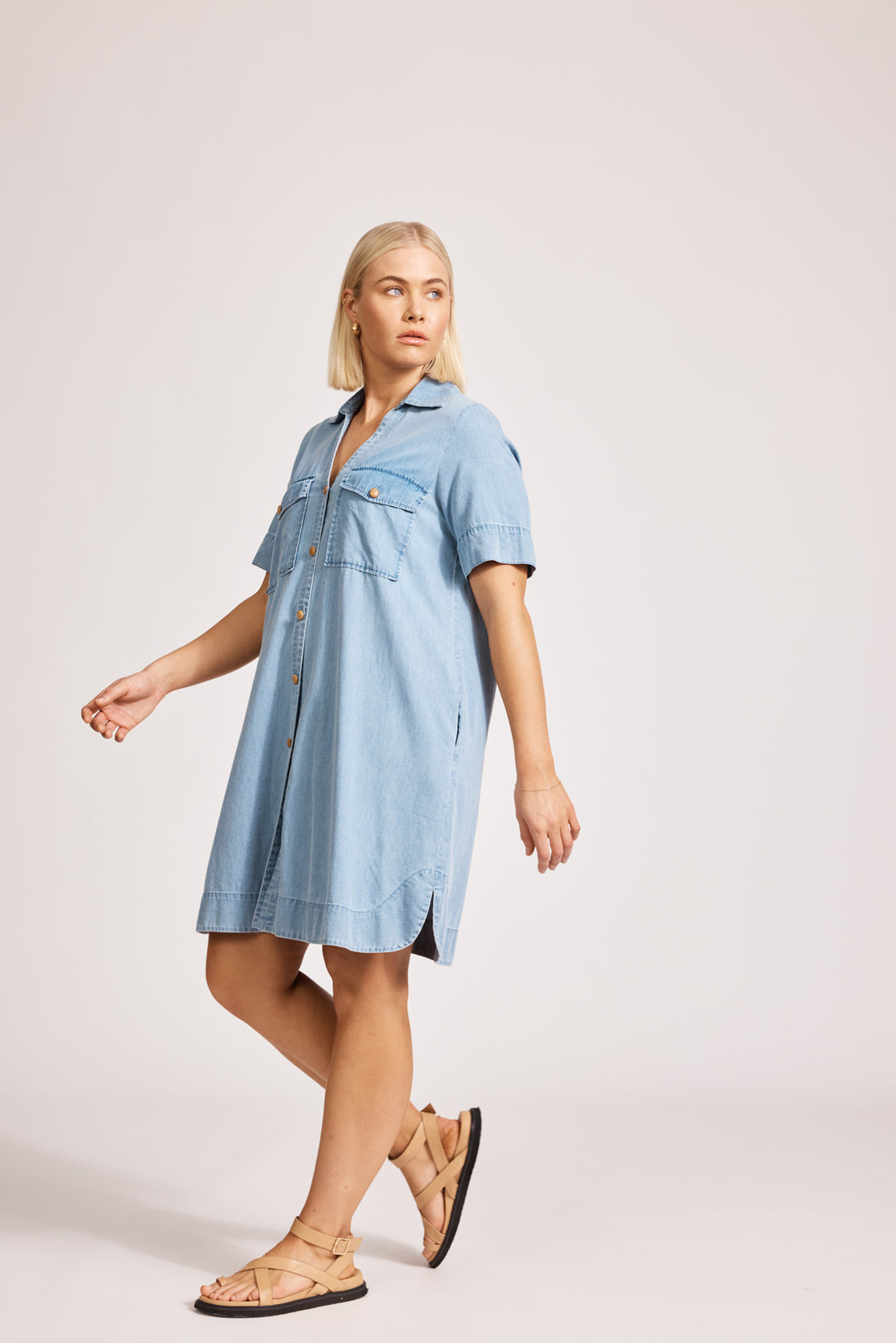Eb & Ive Melenia Denim Shirt Dress (Light)