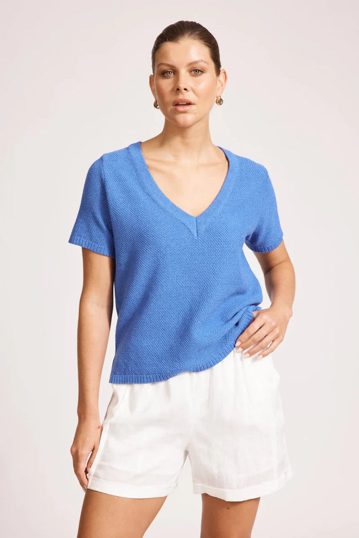 Eb & Ive Artemis Aegean Blue V Knit Top