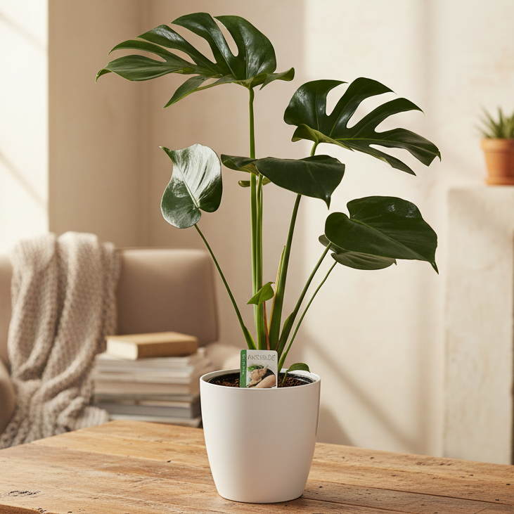 Monstera Delicoisa potted in rustic room