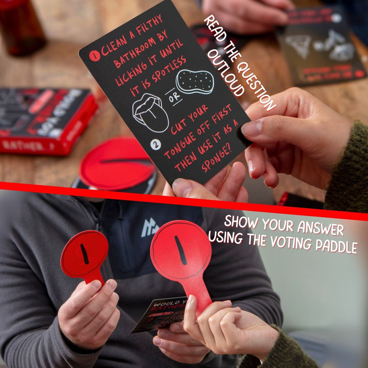 Would You Rather? question card and voting paddles - RAPT ONLINE
