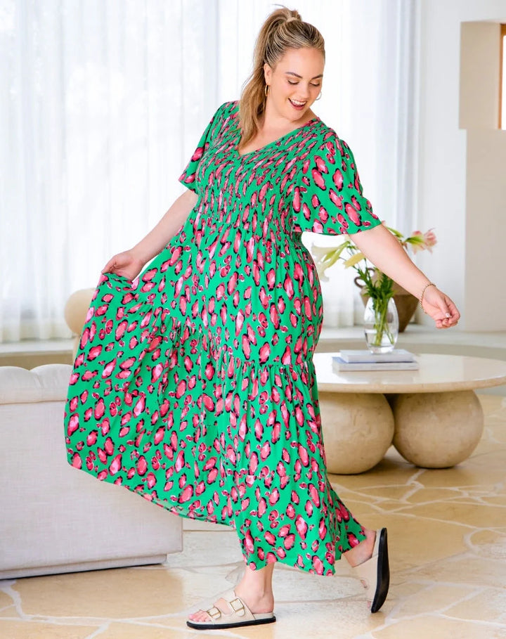 Freez Leopard Print Noel Tiered Maxi Dress