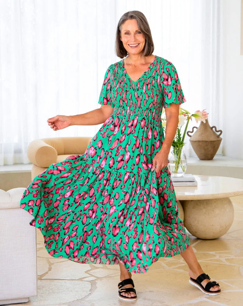 Freez Leopard Print Noel Tiered Maxi Dress