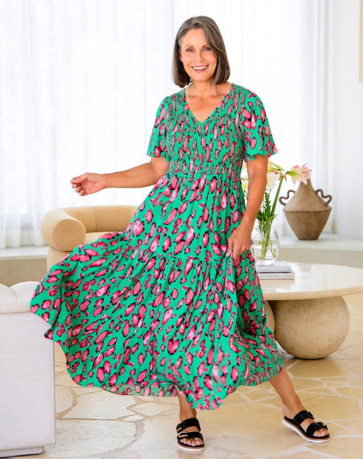 Freez Leopard Print Noel Tiered Maxi Dress