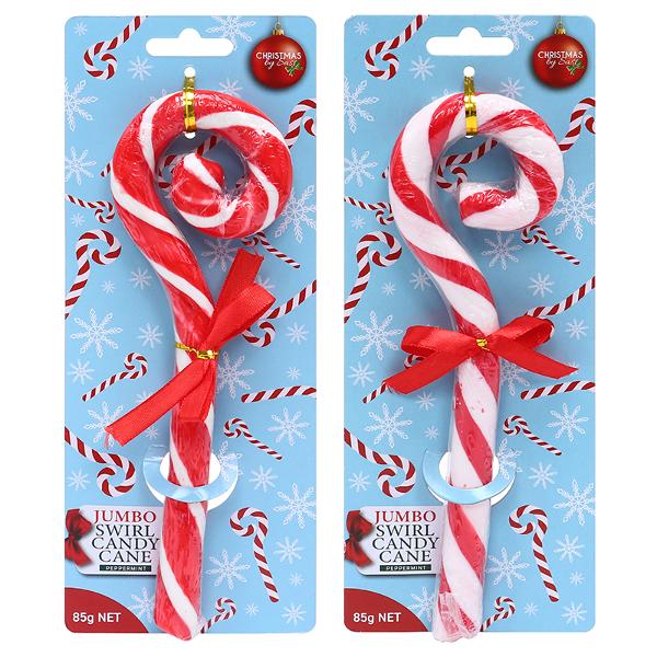 22cm Jumbo Swirl Candy Cane with Bow – Red &amp; White