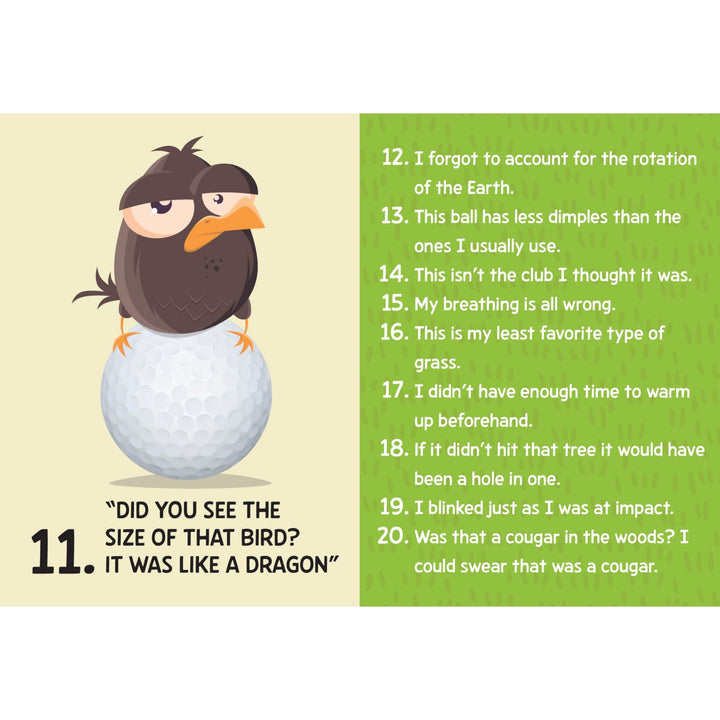500 Excuses for a Bad Golf Shot, illustrated page spread - RAPT ONLINE