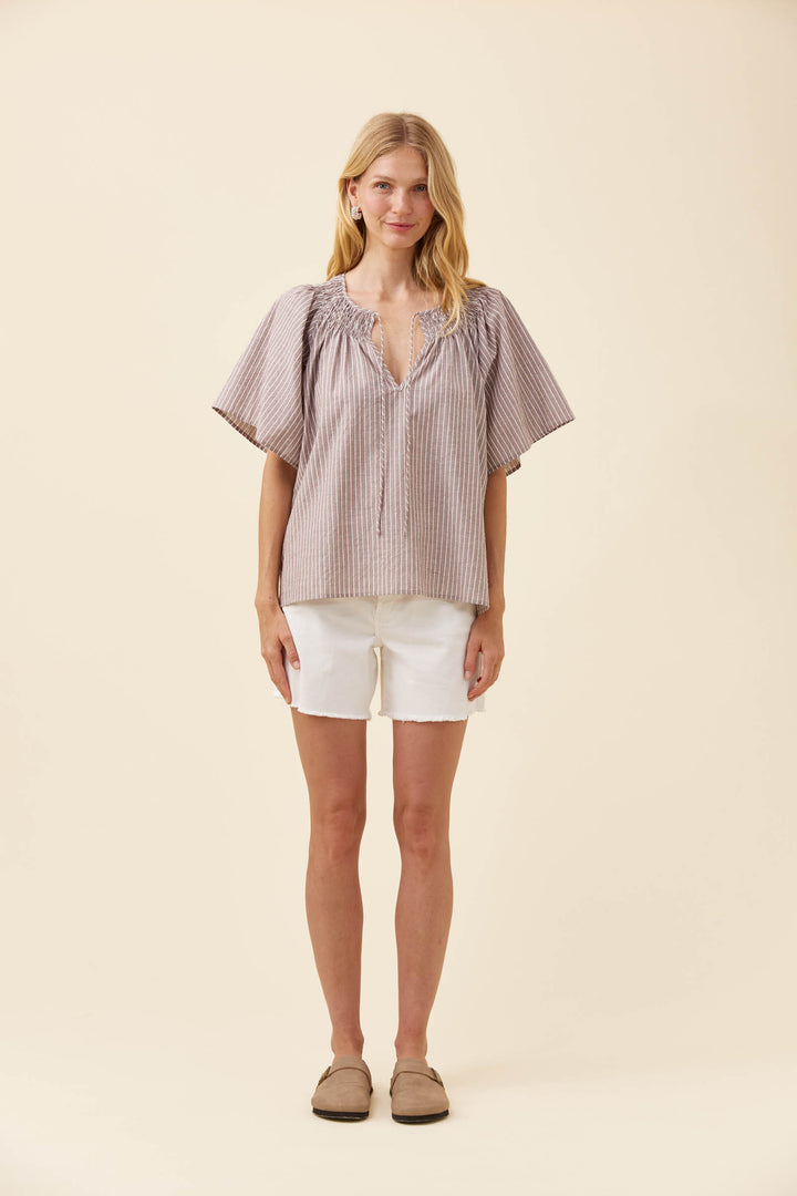 Isle of Mine Lyndell Taupe Shirred Top