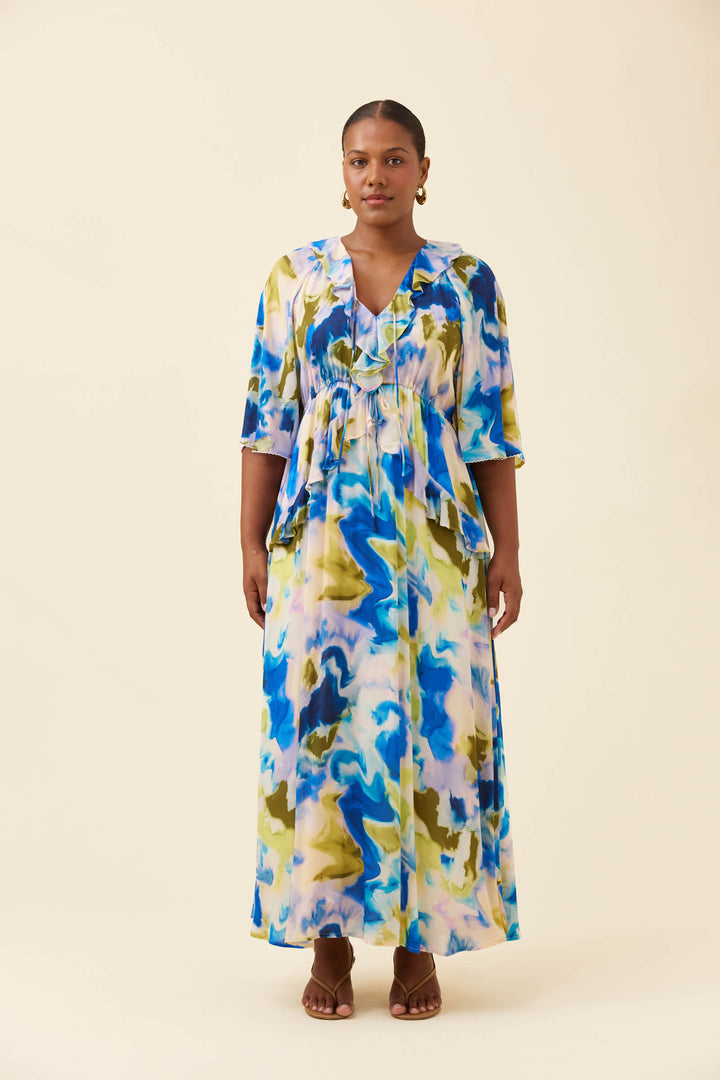 Isle of Mine Watercolour Frida Frill Maxi Dress