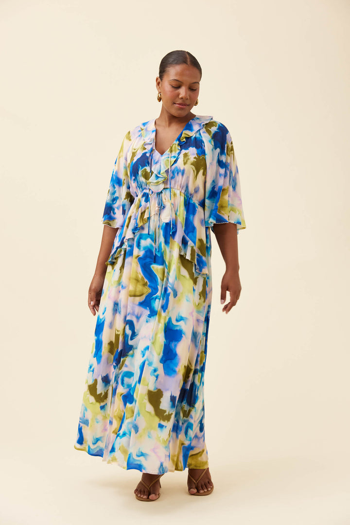 Isle of Mine Watercolour Frida Frill Maxi Dress