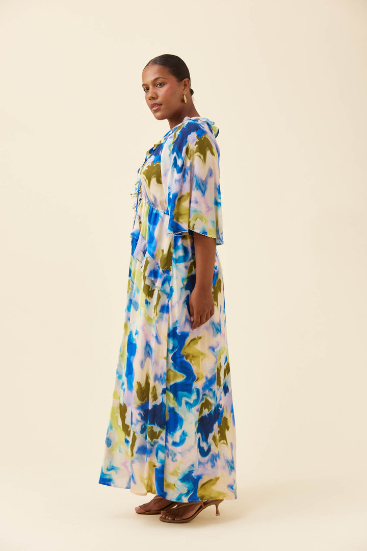 Isle of Mine Watercolour Frida Frill Maxi Dress