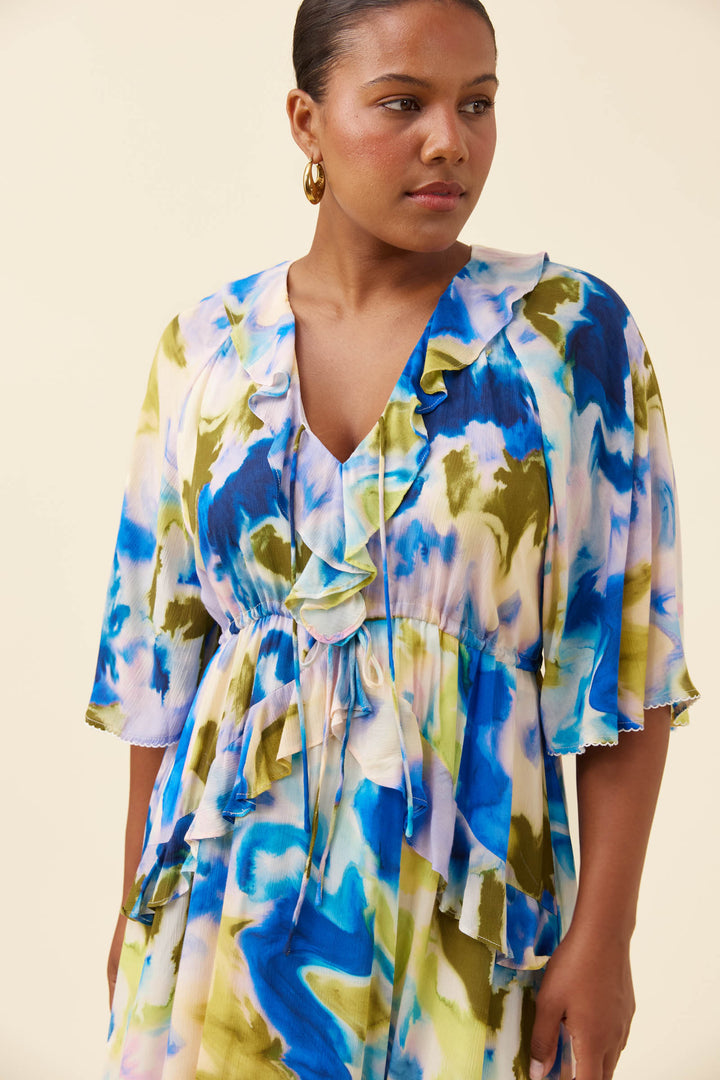 Isle of Mine Watercolour Frida Frill Maxi Dress