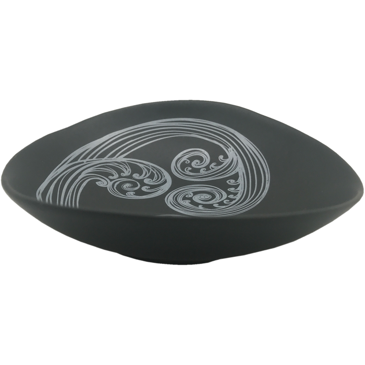Jo Luping white ponga detail on black 10cm porcelain bowl